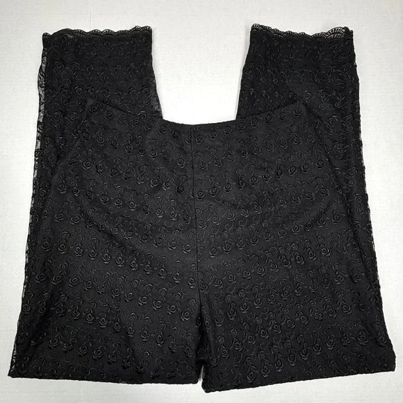 Black Floral Embroidered Pants Lace Scalloped Hem Womens 16 Whimsigoth Cottage - Picture 9 of 9